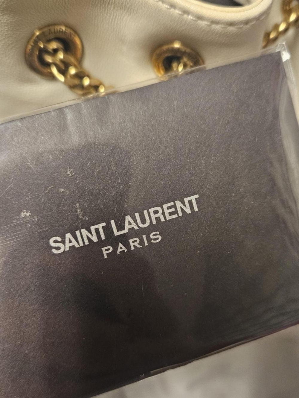 Saint Laurent Cream Quilted Mini Drawstring Bag with Gold Chain Strap - Picture 4 of 7